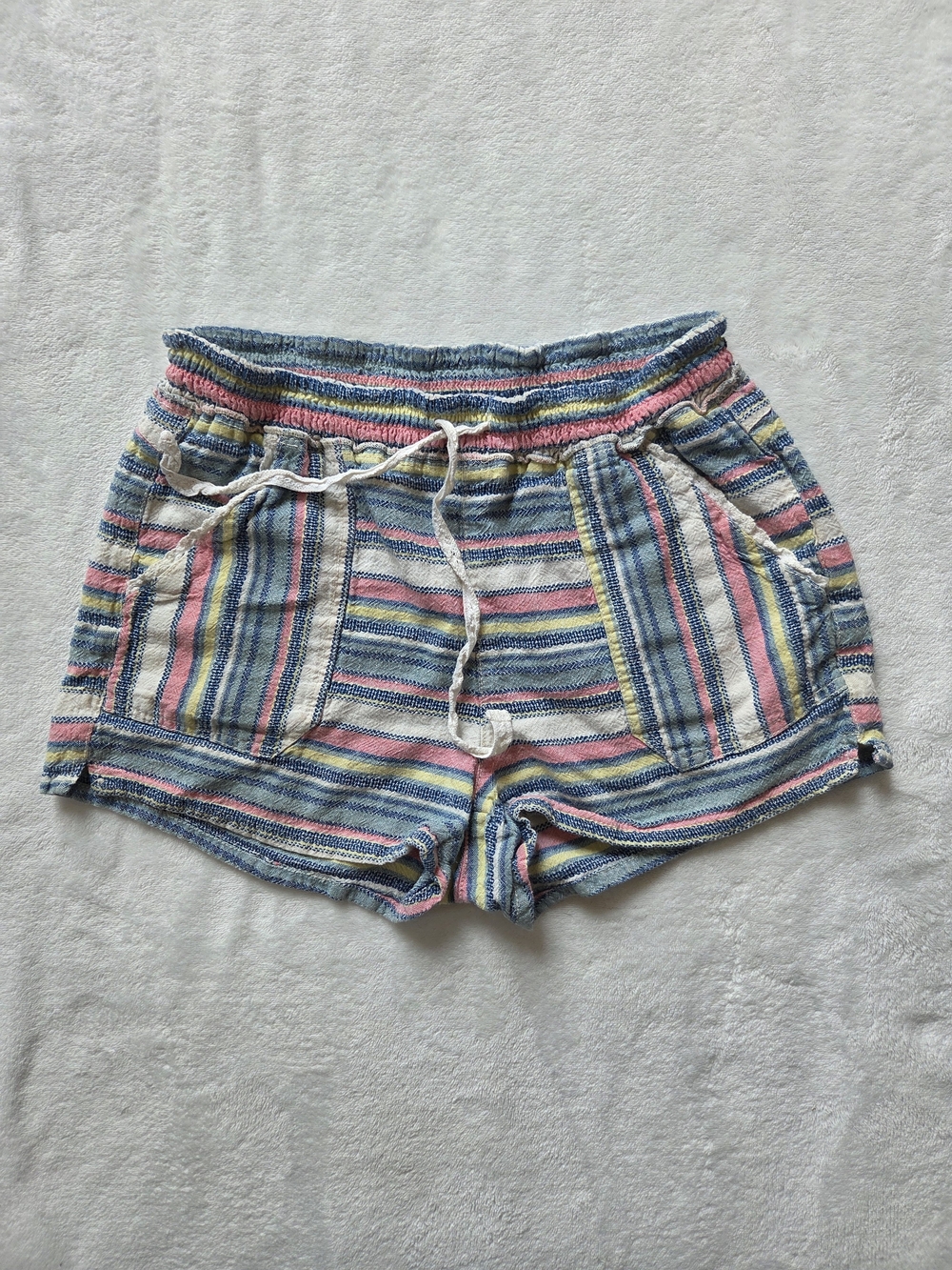 Jolt Linen Blend Striped Paperbag Retro Shorts Coastal Boho Chic Beach M